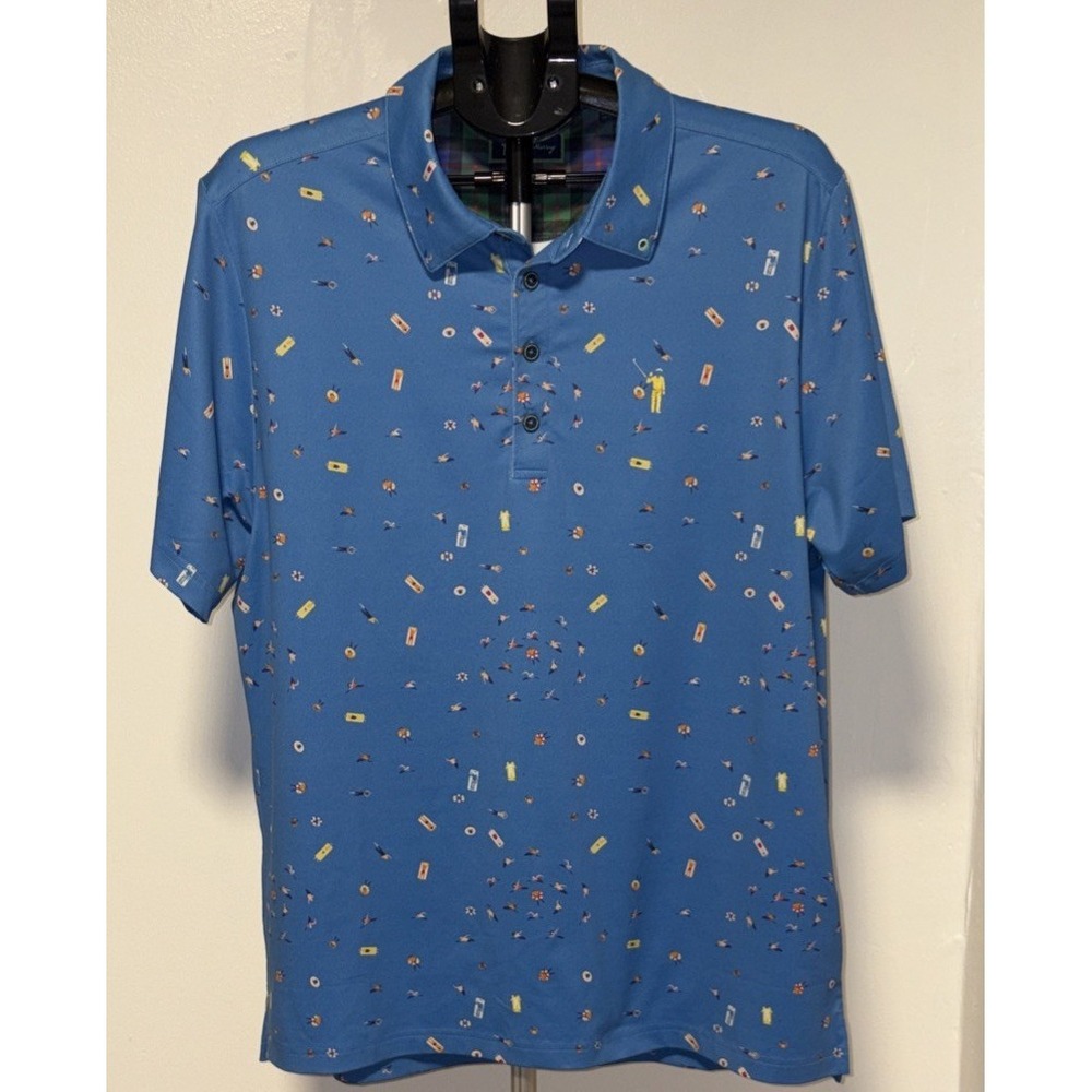 William Murray Golf SS Blue & Yellow Polo Shirt Size Large "Beach Party"